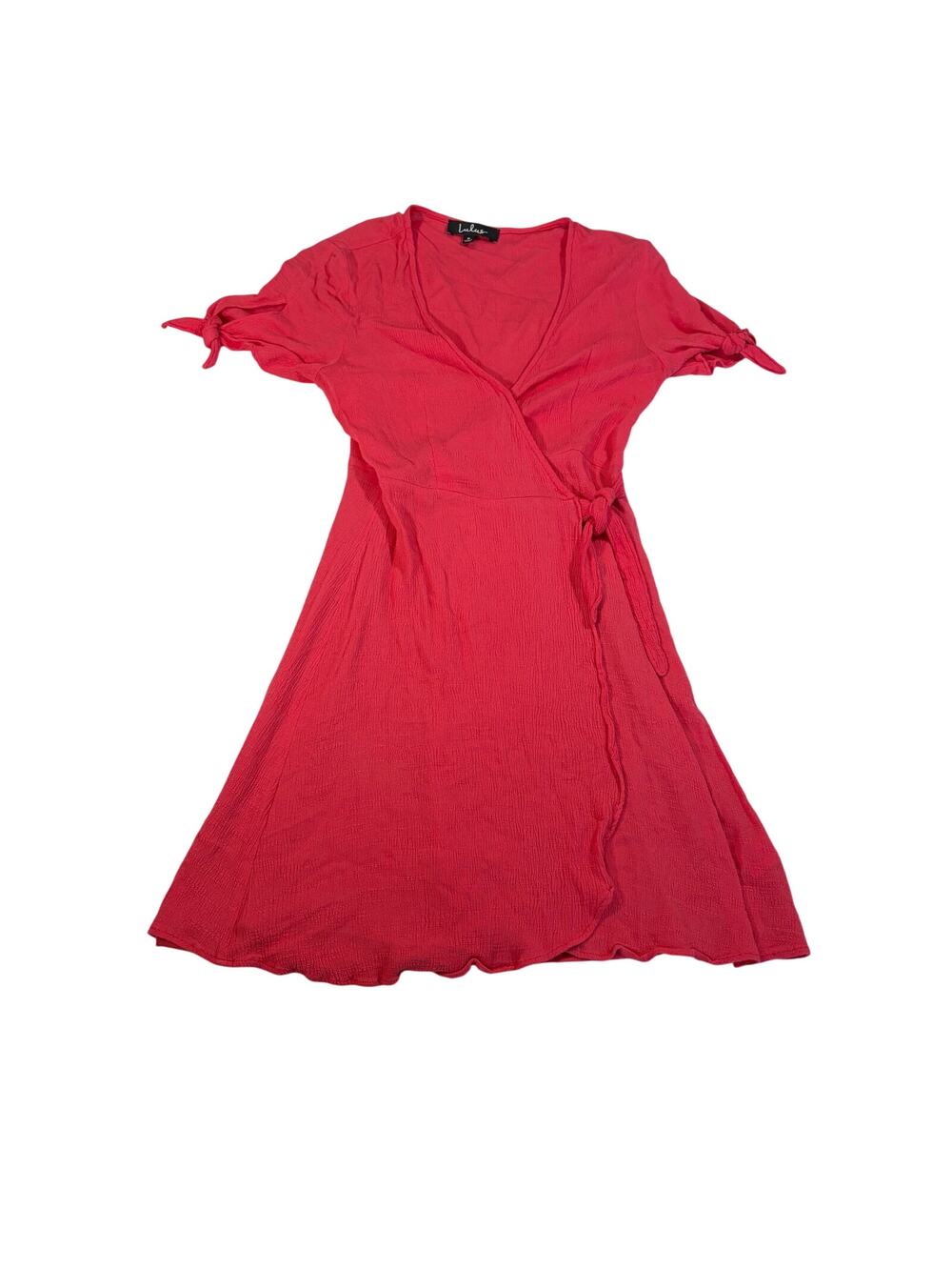 Lulu’s pink wrap dress. Knee length. Size S. Textured. Sundress. Flutter sleeve
